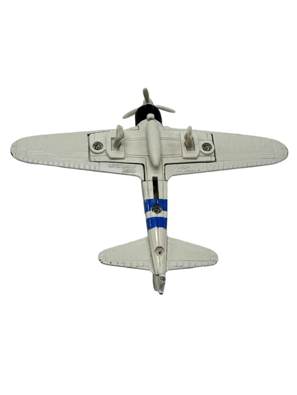 Vintage Diecast Mitsubishi Zero Model Airplane Toy White & Blue Stripes